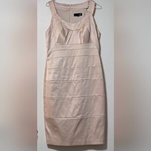 Laura Champagne/Gold Satin Ruched Sheath Cocktail Dress Size 14